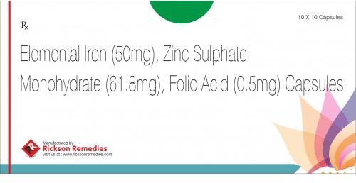 Elemental Iron Zinc Sulphate Monohydrate  Folic Acid Capsules