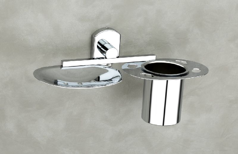 Soap Dish With Tumbler Holder, Color : Silver