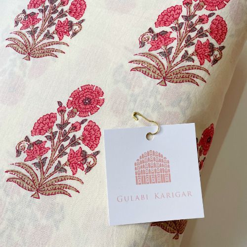 Big Buta Handblock Magenta Running Fabric