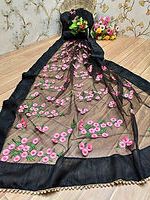  Embroidered Black Net Saree, Saree Length : 6.3 Meter