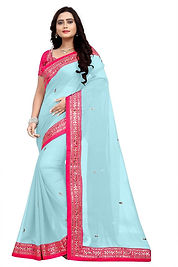  Embroidered Light Blue Georgette Saree, Width : 6.5 Meter