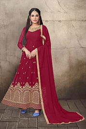  Embroidered Chiffon Maroon Long Gown, Size : S to XL