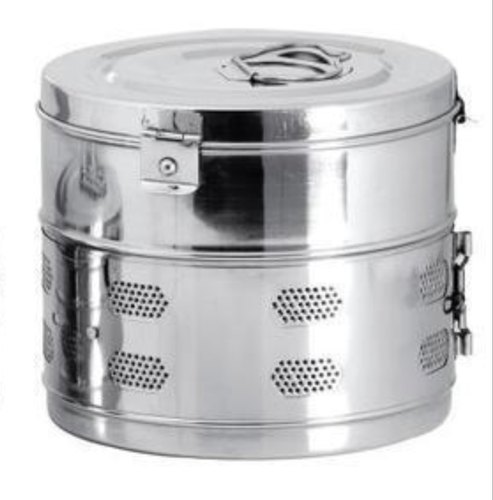 Mirror Polished Stainless Steel Hospital Dressing Drum, for Clinic, Laboratory, Size : 15x12 Inches