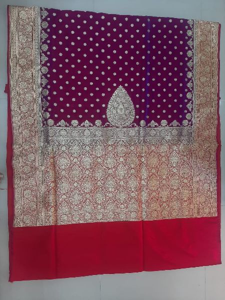 Banarsi saree margenta and red, for Easy Wash, Packaging Size : 2 Pieces