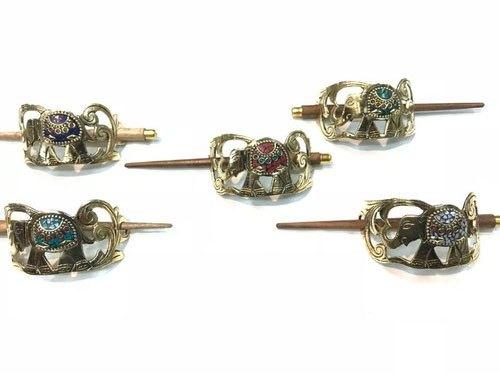 Brass Stone Chips Hair Clips, Color : Golden