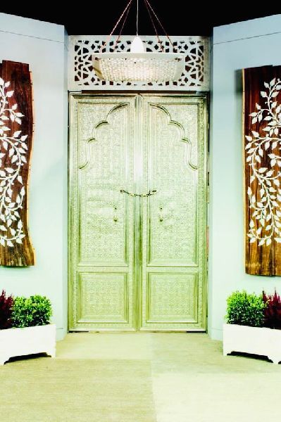 White metal teak wood door
