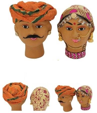 Rajasthani Clay Kaka Kaki Puppets, for Decoration