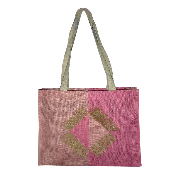 Cotton Handle Handcrafted Patch Two Tone Laminated Jute Bag
