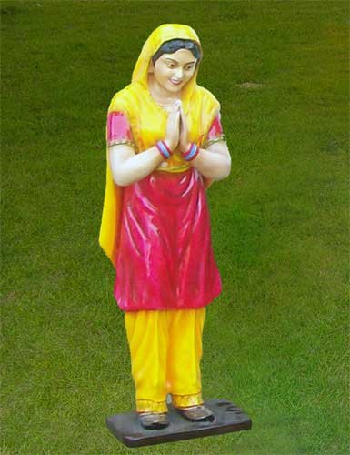 Fiber Punjabi Lady Welcome Statue, for Garden, Office, Shop, Style : Modern