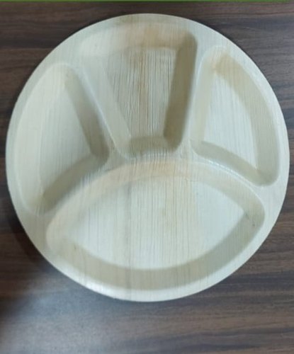 Round Areca Leaf 4 Partition Plate, for Food serving