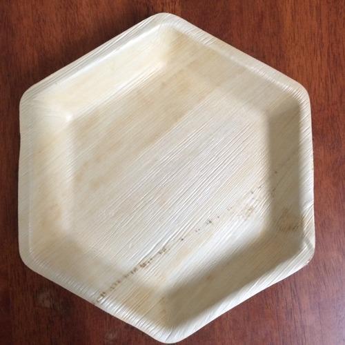 Hexagonal Areca Leaf Plate, for Food serving, Size : 8inch.10inch