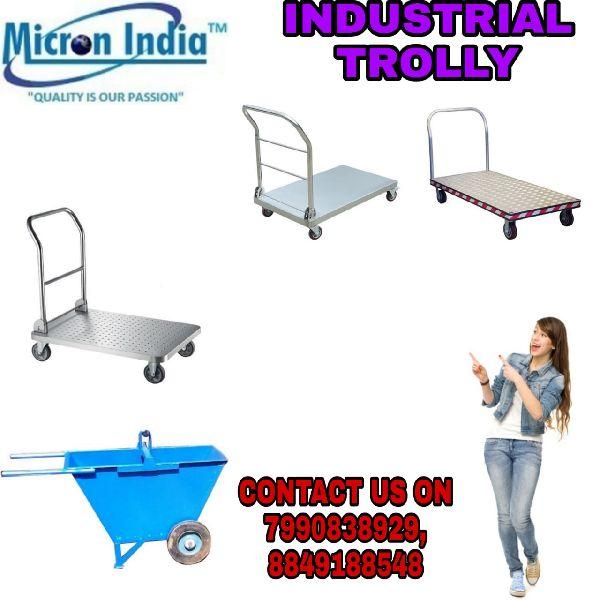 MICRON INDIA Rectangular Iron Industrial Trolley, for Handling Heavy Weights, Style : Antique, Modern