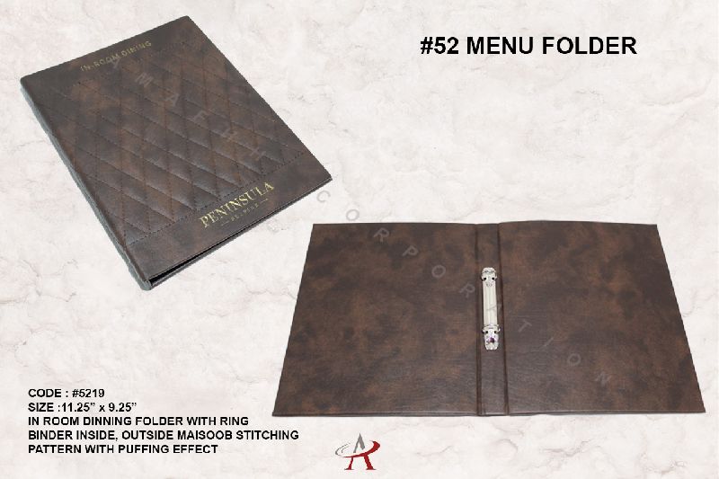 Leatherette In Room Dinning Folder, Size : 11.25 X 9.25 Inches