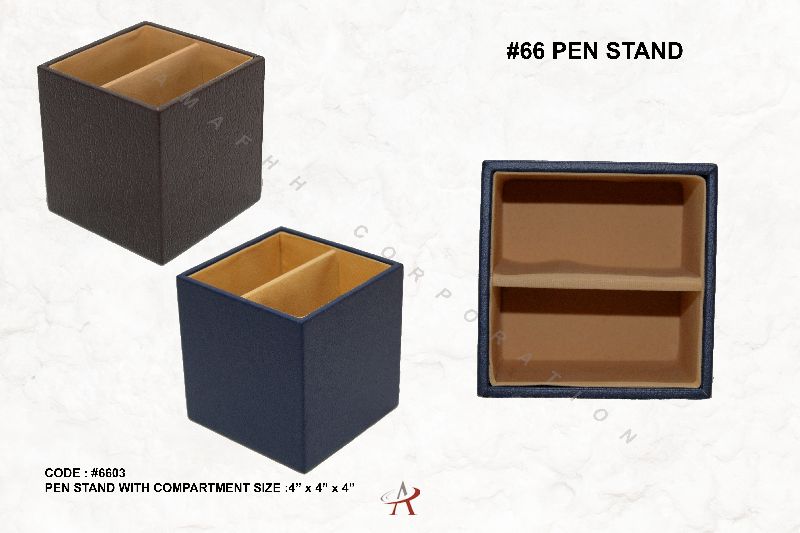 Wooden Polished Faux Leather Pen Stand, for Colllege, Exhibition Display, Hotel, Medical Store, Office