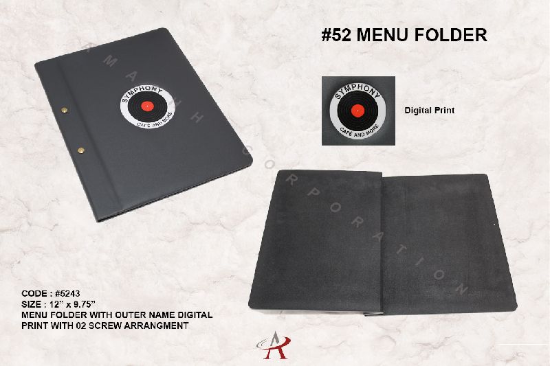 Polished Leatherette Vegan Leather Menu Folder, Size : 12 Inches