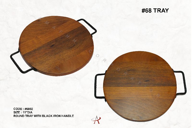 Polished Wooden Round Tray, for Serving, Size : 11