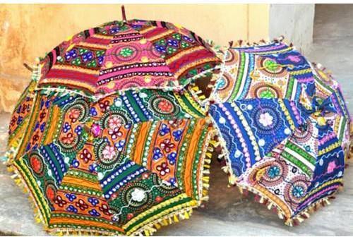 Pita Shree Embroidered cotton Multicolor Handcrafted Umbrellas, Size : 24 x 28 inch