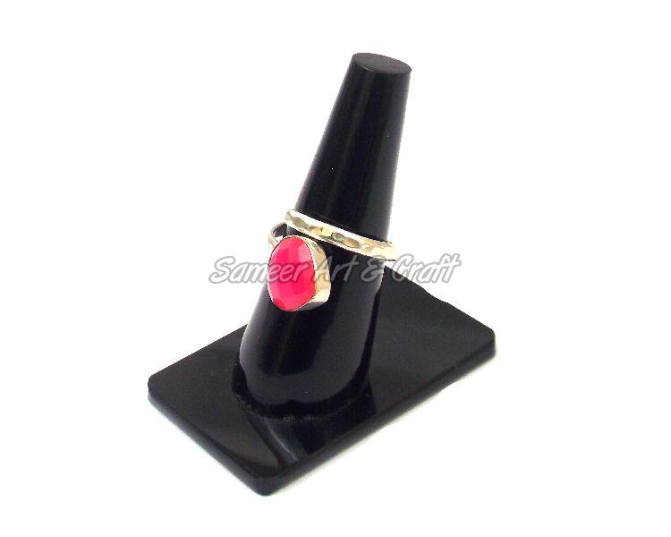 Hot Pink Chalcedony Gemstone Ring with Silver Plated