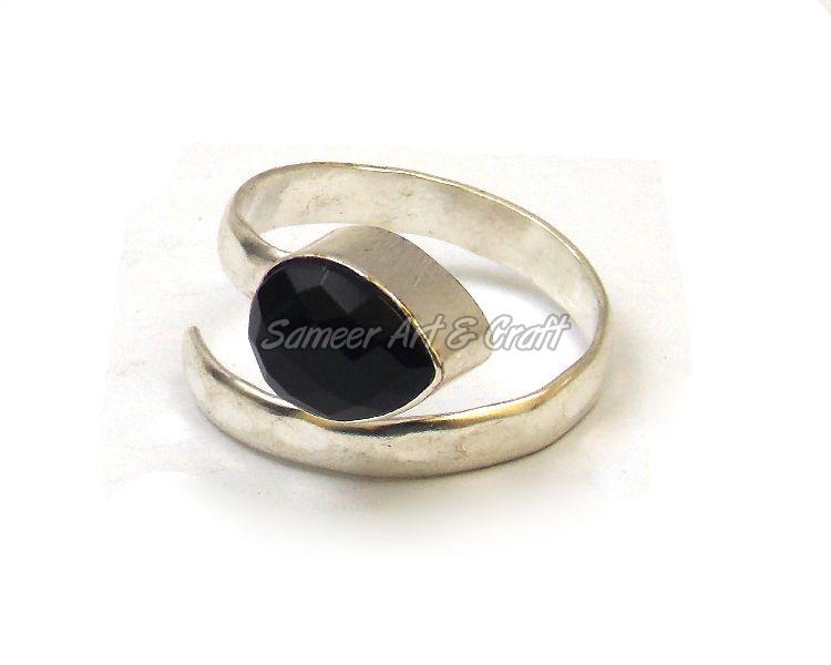 Black Onyx Gemstone Ring with Silver Plated