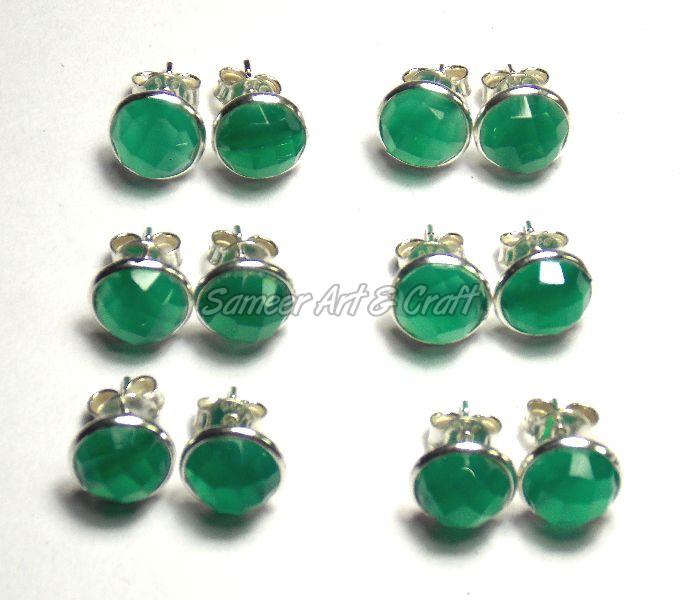 925 Sterling Silver Green Onyx Earrings Set