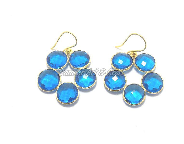 925 Sterling Silver blue topaz gemstone earring, Gender : Female