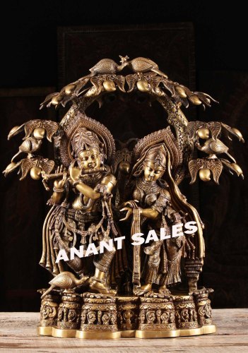 Brass Radha Krishna with Tree Statue