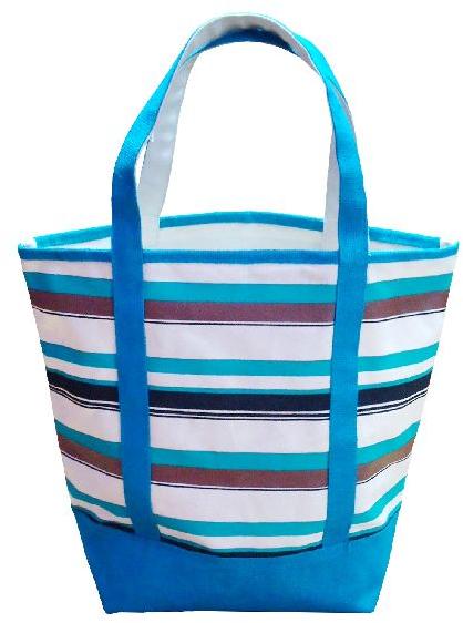 12 Oz Natural Canvas Multicolor Striped Tote Bag