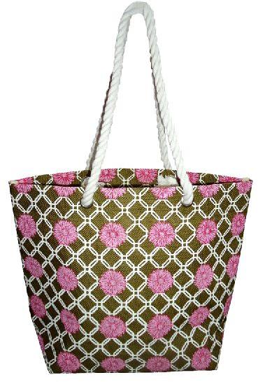 Floral Print Jute Beach Bag, Pattern : Printed