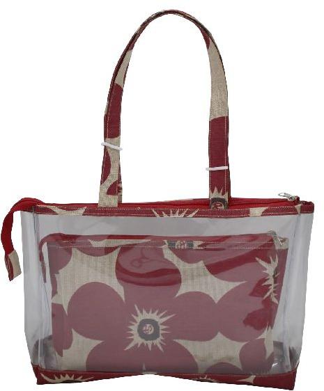 See Through PVC / Juco Tote Bag With Pouch, Occasion : Party Use, Collage Use