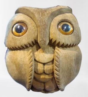 Non Polished Coconut Shell Owl Statue, For Decoration, Color : Brown