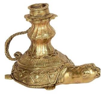 Plain Metal Dhokra Tortoise Candle Stand, Color : Golden