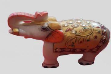 Printed Marble Elephant Statue, Color : Multicolors