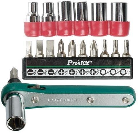 Proskit 1PK-202A, 17 Pcs Offset Ratchet & Socket Driver Set (Metric Size)1PK-202A