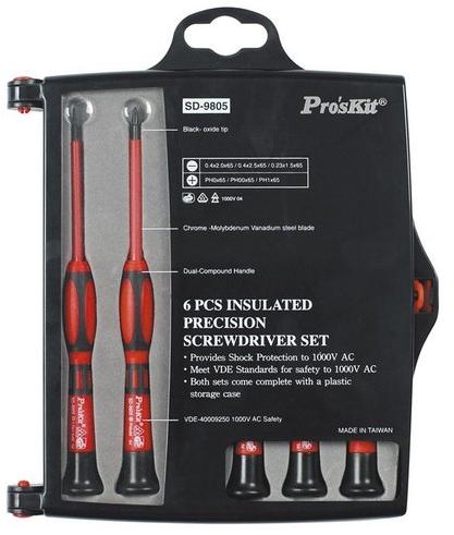 Proskit SD-9805,6Pcs Insulated Precision Screwdriver Set, Feature : Comfortable Grip Handle, Durability