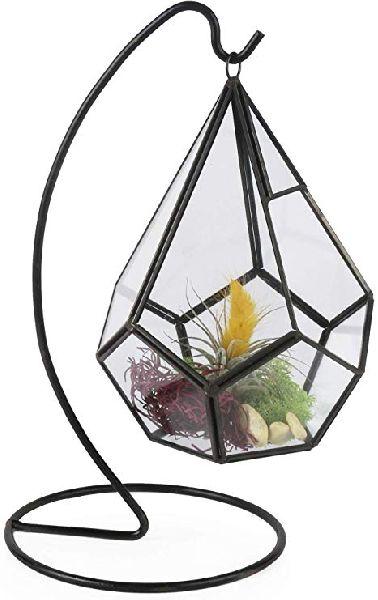 Glass terrariums with hanging stand, for plants, Color : Black