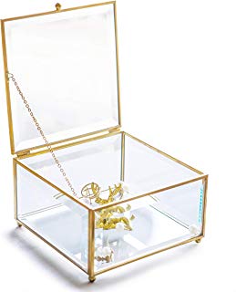 Golden glass jewelry storage box