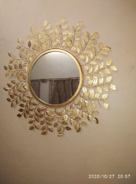 Golden leaf wall hanging mirror