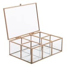 Partition glass jewelry boxes, Color : Gold