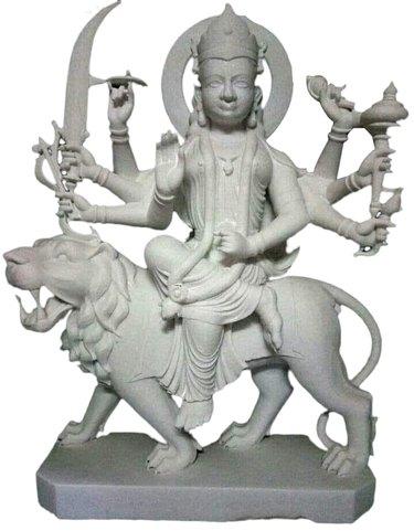 21 Inch Marble Sherawali Mata Statue, for Worship