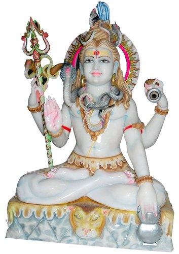 24 Inch Marble Lord Shiva Statue, for Office, Temple, Pattern : Painted