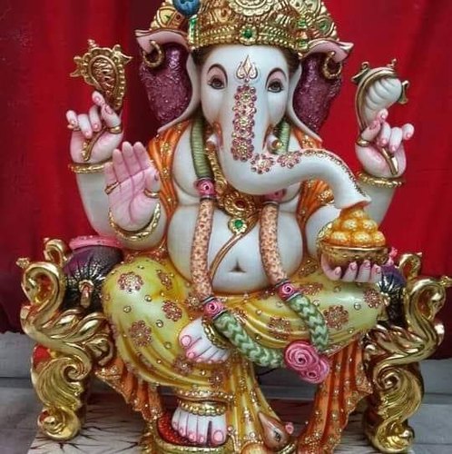 27 Inch Marble Lord Ganesha Statue, Color : Multicolors