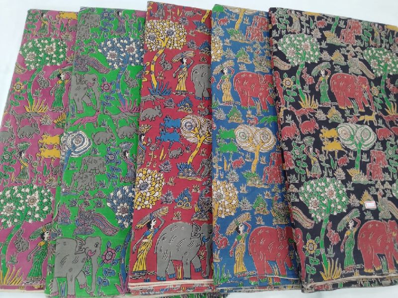 Silk kalamkari screen printed fabrics, Technics : Handloom