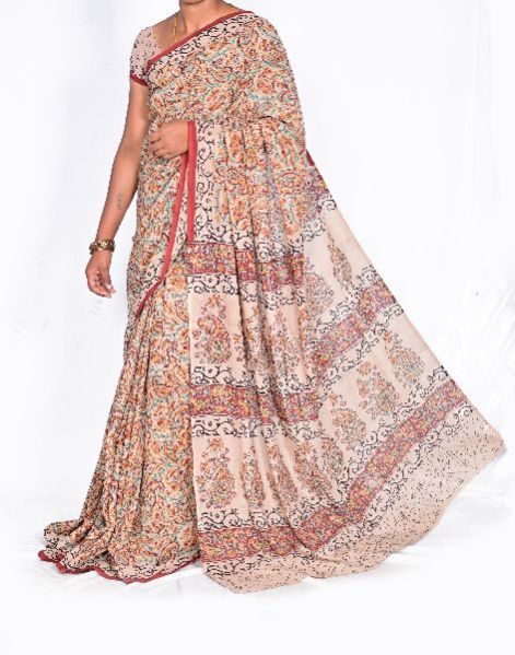 Multi Colour Kalamkari Hand Block Silk Sarees