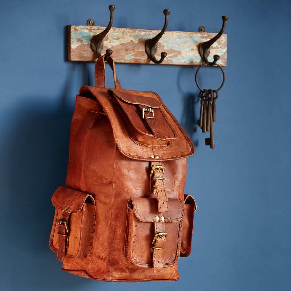 Handmade Leather Overnight Backpack Bag, Size : Standard