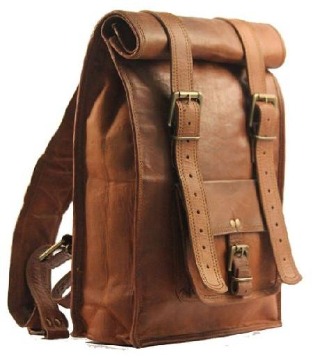 Handmade Leather Roll Backpack Bag
