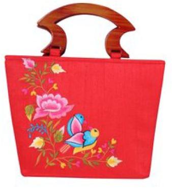 Cotton Ladies Red Embroidered Handbag, Technics : Machine Made