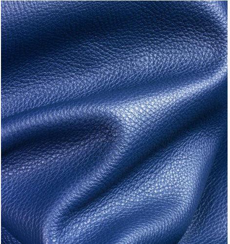 Polished Blue Finished Leather, for Bags, Gloves, Jackets, Pattern : Plain
