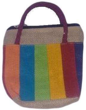Striped Jute Bag, for Packaging Grocery, Closure Type : Zip