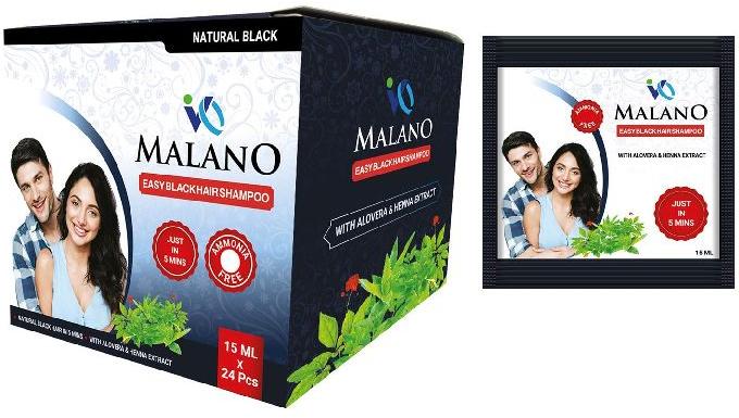 Malano Easy Black Hair Shampoo, Packaging Type : Plastic Pouch