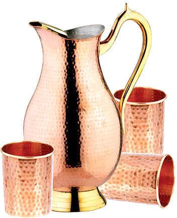 Round Copper Jug And Glass Set